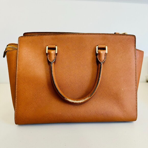 EUC MICHAEL KORS TWO-WAY SELMA CAMEL SAFFIANO LEATHER SATCHEL CROSSBODY BAG - Picture 6 of 16